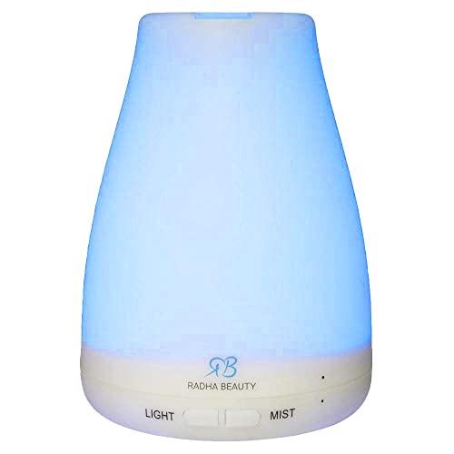 Radha Beauty Essential Oil Diffuser 160ml for Longer Mist - Ultrasonic Cool Mist Aromatherapy with 7 Changing Colored LED Lights, Auto Shut-Off, and Adjustable Mist Modes for Home, Office, Bedroom