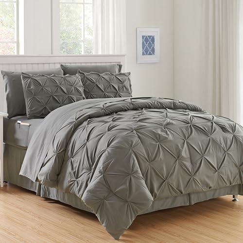 Elegant Comfort Luxury, Softest, Coziest 8-Piece Bed-in-a-Bag Comforter Set - Silky Soft Complete Set Includes Bed Sheet Set with Double Sided Storage Pockets, King/Cal King, Gray