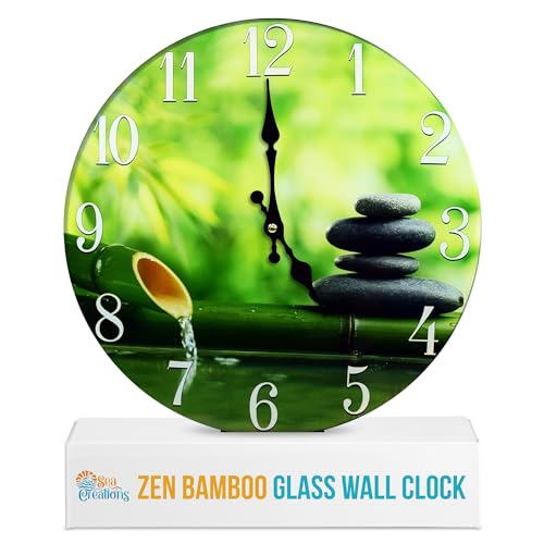 Sea Creations Glass Wall Clock - Coastal, Nautical, and Beach Themed | Decorative and Aesthetic Timepiece | Ideal Home Decor for Living Room, Bedroom, or Beach House | 13 x 13 Inches | Zen Bamboo