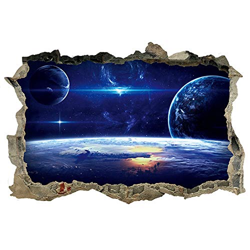DNVEN Planets Wall Decals Space Clouds Sun Porthole Stickers Milky Way Cosmic Galaxy 3D Windows View Decors Removable Arts Galaxy Space Planets Boys Room Decor 23 inches x 15 inches