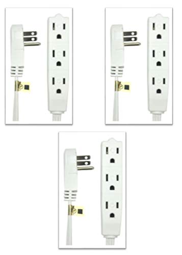 BindMaster 15 Feet Extension Cord/Wire, 3 Prong Grounded, 3 outlets, Angeled Flat Plug, White (3 Pack)