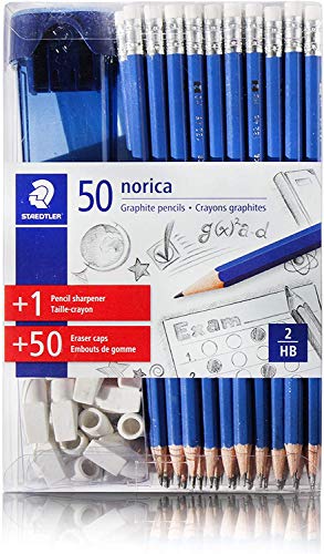 Staedtler Norica 50 Graphite HB2 Pencils +50 eraser caps +1 Sharpener