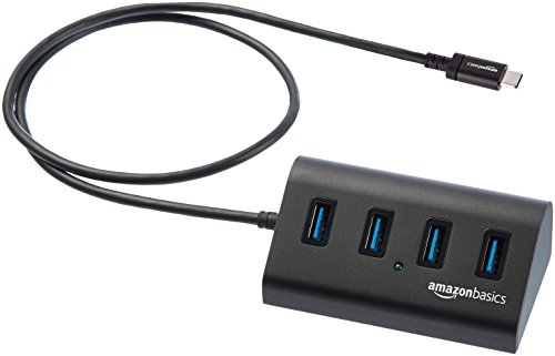 AmazonBasics L6LUD019-CS-R USB 3.1 Type-C to 4-Port Aluminum Hub, Black
