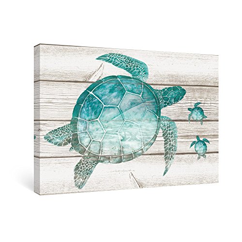 SUMGAR Wall Art for Bathroom Green Sea Turtle Wall Decor Vintage Paintings on Canvas Framed Prints