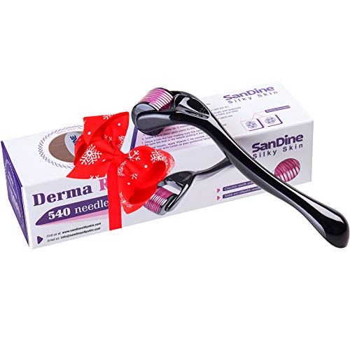 Microneedle Skin Roller - 540 Micro Needle Skin Care System - Ideal to Keep Your Skin Young and Radiant - Titanium for Silky Smooth and Beautiful Skin - Includes FREE E-Book - By Sandine (0.25mm)