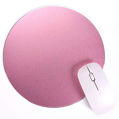 Round Mouse Pad LoiStu Round Aluminum Alloy Mouse Pad Winter and Summer Dual-Use Waterproof Antiski Matte Metal/High-Grade PU Leather Mouse Pad (Rose Gold)