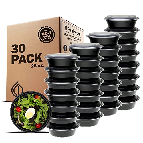 Freshware Meal Prep Containers [30 Pack] Bowls with Lids, Food Storage Bento Box | BPA Free | Stackable | Lunch Boxes, Microwave/Dishwasher/Freezer Safe, Portion Control, 21 day fix (28 oz)