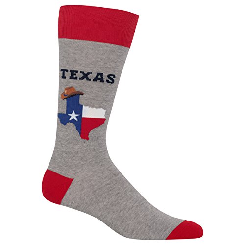 Hot Sox Men's Fun Travel & Cities Crew Socks-1 Pair Pack-Cool & Artistic Novelty Fashion Gifts, Texas Pride (Gray Heather), 6-12