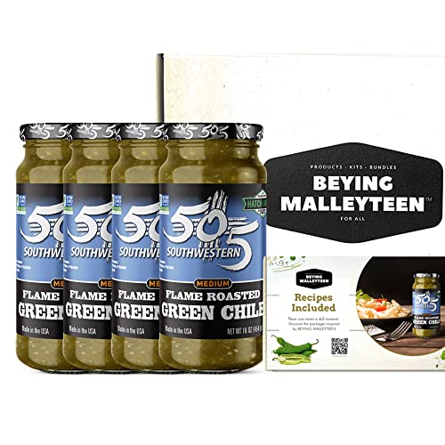 505 Southwestern 16oz jars Diced Flame Roasted Green Hatch Chile – Medium (4 pack) with Recipes (by Beying Malleyteen)