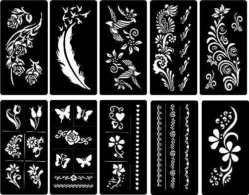 Lady Seven Tattoo Stencils - Butterfly and Flowers - New Henna Designs- Set of 10