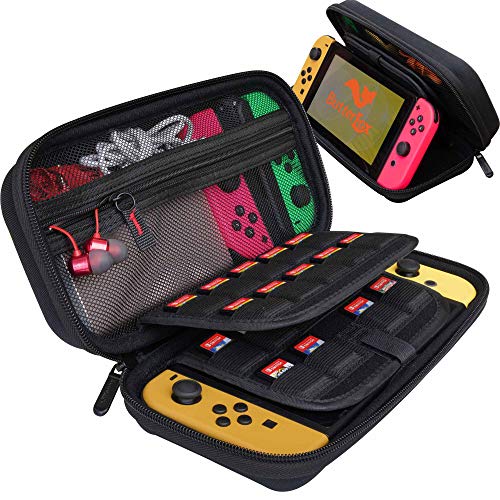ButterFox étui de Transport avec Support pour Nintendo Switch, 18 Supports de Cartouche de Jeu, Grande Poche pour Accessoires, Noir