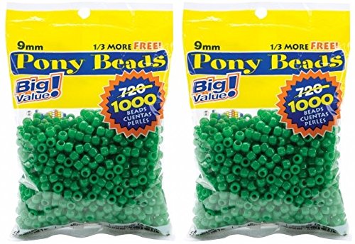Darice 06121-2-08 Pony Bead Big Value Pack 9mm 1000/Pkg-Opaque Green (2 Pack)