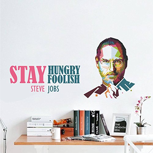 rawpockets PVC Vinyl ' Steve Jobs - Stay Hungry Stay Foolish ' Large Size Wall Sticker (Height 55 cms X Width 110 cms, Multicolour)