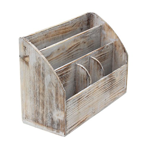 Vintage Rustic Wooden Office Desk Organizer & Mail Rack for Desktop, Tabletop, or Counter - Distressed Torched Wood ? for Office Supplies, Desk Accessories, Mail