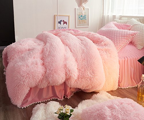 Ceruleanhome 1pc 100% Velvet Flannel Duvet Cover, Solid Color, No Inside Filler, Zipper Close (Full 1pc Duvet Cover, Pink)