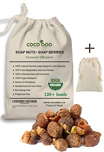 Cocoboo 100% Organic Soap Nuts | Handpicked & Sun Dried | Laundry Soap Hypoallergenic | Chemical Free | 240+ loads | include wash bag | 1 Pound