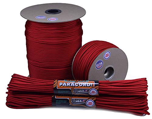 Bored Paracord - 1', 10', 25', 50', 100' Hanks & 250', 1000' Spools of Parachute 550 Cord Type III 7 Strand Paracord Well Over 300 Colors - Imperial Red - 100 Feet