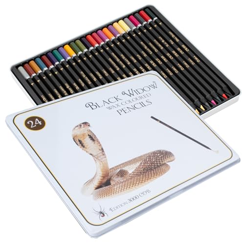 Black Widow Colored Pencils For Adults - 24 Coloring Pencils With Smooth Pigments - Best Color Pencil Set For Adult Coloring Books And Drawing