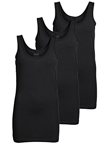 ONLY 3er Pack Damen Basic Tops Tank Top schwarz lang 15201465 (L, Schwarz (Black))