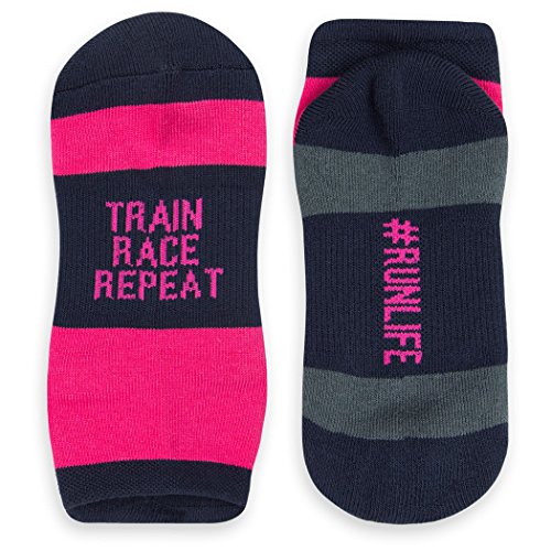 Gone For a Run Inspirational Ankle Socks for Women - Affirmation - Fun Running Socks - Runners Gifts & Motivation, Train Race Repeat (Pink/Navy), One Size