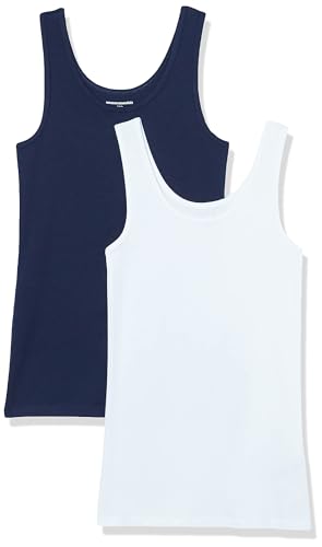 Amazon Essentials Damen Tanktop schlanke Passform, 2er-Pack, Marineblau/Weiß, M