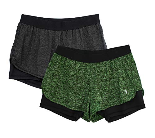 icyzone Running Yoga Shorts for Women - Activewear Workout Exercise Athletic Jogging Shorts 2-in-1