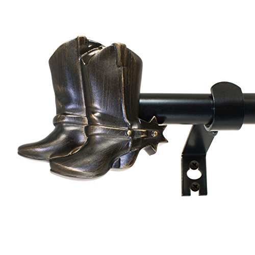 Decopolitan Cowboy Boots 5/8" Curtain Rod Set, 26 to 48 Inches, Black Oil