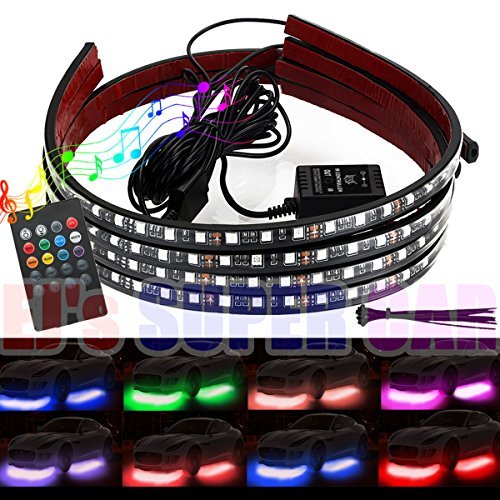 EJ's SUPER CAR 4PCs Car Neon Underglow Underbody LED Light Kit, Undercar Strip Lighting, High Intensity LED Rock Lights w/Sound Active Function and Wireless Remote Control……