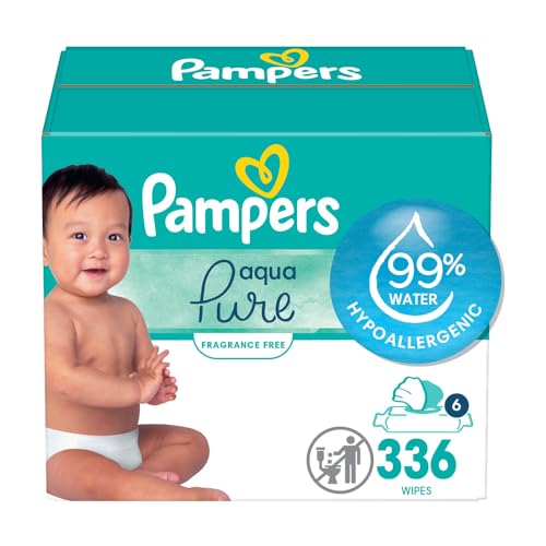 Pampers Baby Wipes Aqua Pure, 99% water-based wipes, Hypoallergenic and Unscented Infant Wipe, 336 Total (6 Flip-Top Packs)