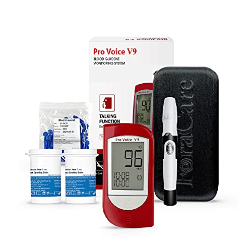 FORA Pro Voice V9 Diabetes Testing Kit for Accurate and Easy Monitoring Your Blood Glucose with Talking Glucometer, 1 Meter, 100 Test Strips, 100 Lancets, 1 Painless Design Lancing Device, Carry Case (Expiry Date: 2025/9/13)