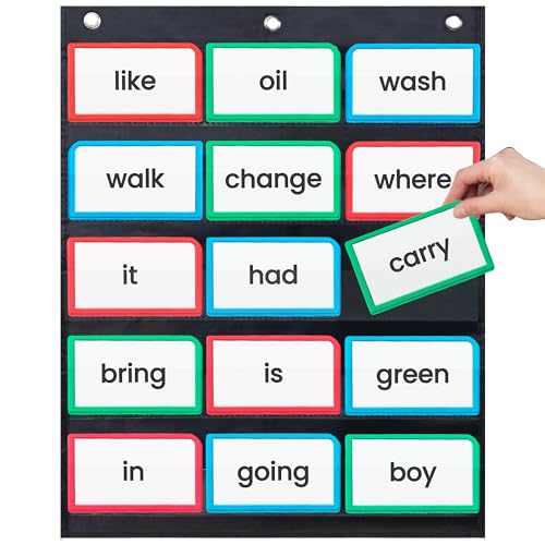 Essex Wares - 17" Wide x 22" Tall Pocket Chart, Black - Sturdy Pocket Chart for Classroom for Sentence Strips - Easy to Use & Hang, Reusable Black Pocket Chart