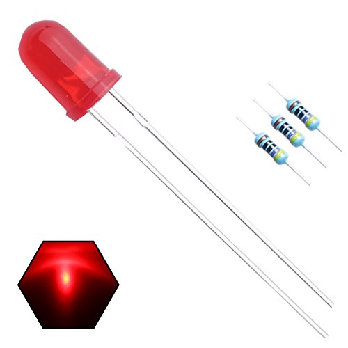 EDGELEC 100Pcs 5Mm Red Flashing Diffuse Led Diodes 1.5Hz Flash (Single Color Flashing) Round Lens 29Mm Lead Dc 2V Light Bulb Flashing Diode+100Pcs Resistors 470Ohm For DC 6-12V I