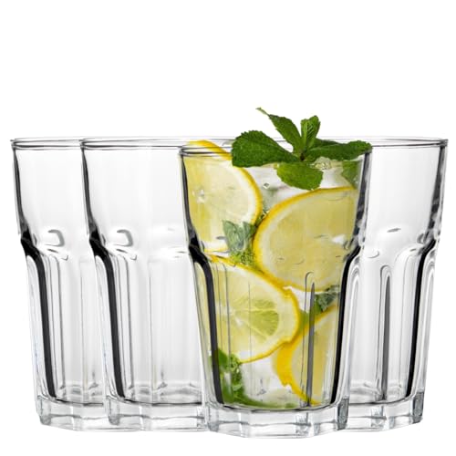Premier Housewares 360ml Drinking Glass Set of 4 | Clear Tumbler Water Glasses for Everyday Use | Solid Tall Pint Glasses for Highball | for Juice, Cocktail, Restaurants, Home