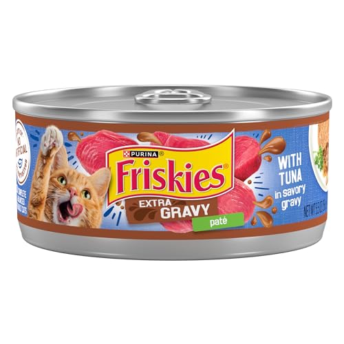 Purina Friskies Gravy Pate Wet Cat Food, Extra Gravy Pate With Tuna in Savory Gravy - (24) 5.5 oz. Cans