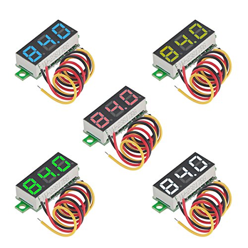 MakerFocus 5pcs Mini Digital Voltmeter DC 0.28 Inch Three-Line DC 0-100V Mini Digital Voltmeter Gauge Tester LED Display Reverse Polarity Protection and Accurate Pressure Measurement 5 Colours