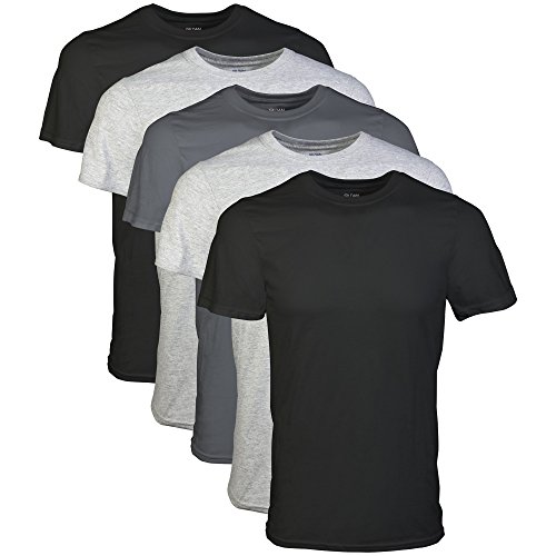 GILDAN Men's Crew T-Shirts, Multipack, Style G1100, Black/Sport Grey/Charcoal (5-Pack), Large