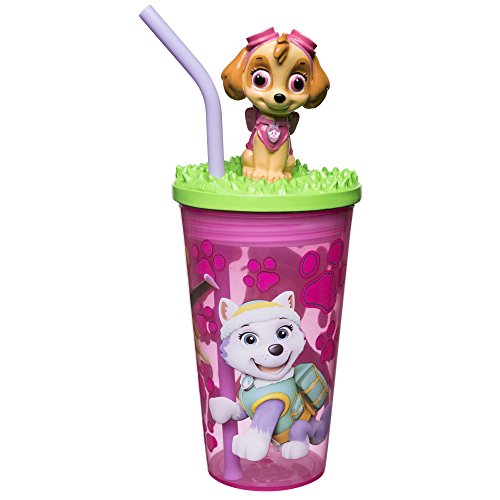 Zak Designs 15oz Paw Patrol Girl Funtastic Tumbler with Straw and Unique 3D Character On Lid - Sculpted Design Stands Out, Screw-on Lid with Durable Straw Keeps Liquids in, Paw Patrol Girl F