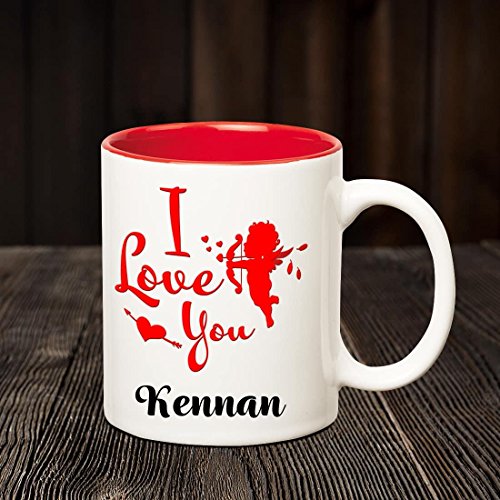 Chanakya Ceramic I Love You Kennan Romantic Inner Red Coffee Name Mug, Multicolor, 350 Ml