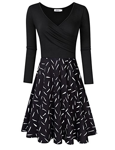 MISSKY Women V Neck Slim Knee Length Swing Elegant Casual Dress (XL