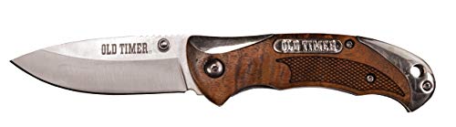 Old Timer 900OT Assisted Opening Pocket Knife 6.85in High Carbon S.S. 2.9in Drop Point Blade, Ironwood Handle, Nickel Silver Caps, and Satin Blade Finish for Hunting, Camping, EDC, and Outdoors