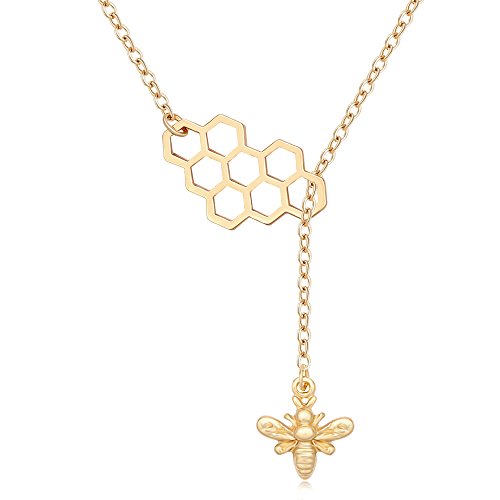MANZHEN Geometric Bee Hive with Honey Bee Lariat Y Necklace Mother's Day Jewelry Gift