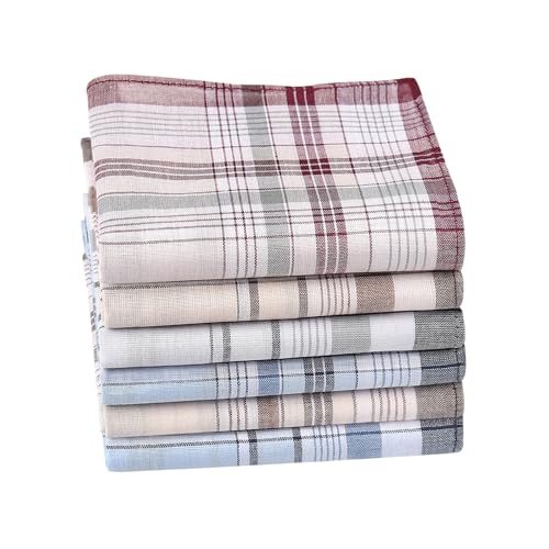 Houlife 100% Cotton Men's Stripe Soft Checked Pattern Handkerchief 6 Pieces (Multi, 6 Pieces)