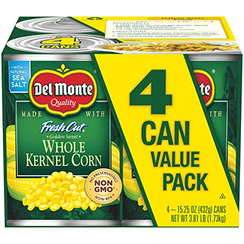 DEL MONTE FRESH CUT Golden Sweet Whole Kernel Corn Canned Vegetables, 4-Pack, 15.25 oz Cans