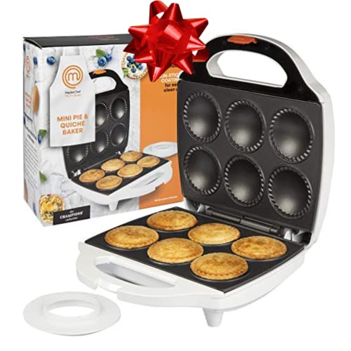 MasterChef Mini Pie and Quiche Maker- Pie Baker Cooks 6 Small Pies and Quiches in Minutes- Non-stick Cooker w Dough Cutting Circle for Easy Measurement and Filling, Birthday Gift