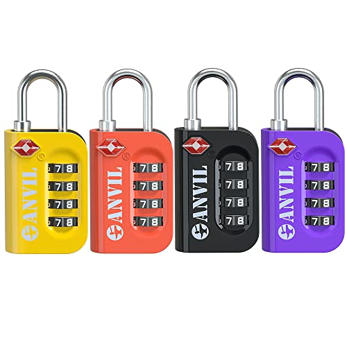 ANVIL TSA Approved Luggage Lock - 4 Digit Combination, 10,000 Combinations, Easy-Read Password Window, Travel Lock for Suitcases, Backpacks, Gym & Student Lockers, Baggage