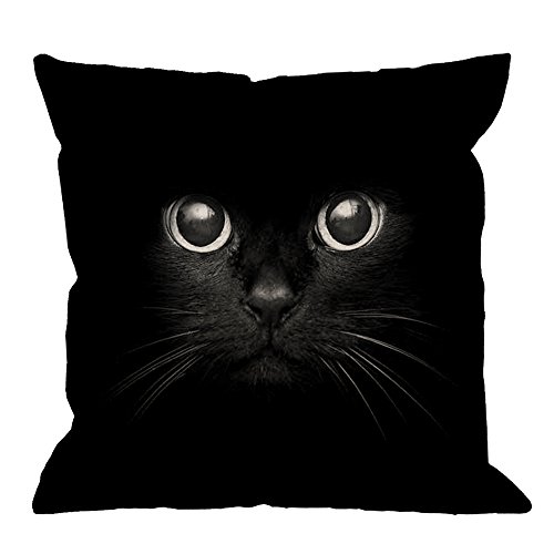 HGOD DESIGNS Cat Pillow Case,Cute Black Cat Face with Black Eye Cotton Linen Square Cushion Cover Pillowcase for Men Women Home Decorative Sofa Armchair Bedroom Livingroom 18 x 18 inch