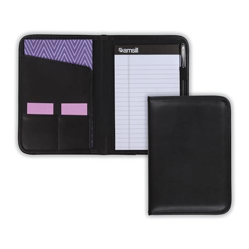 Samsill Professional Padfolio, Faux-Leather Mini Portfolio, with 5 x 8 Writing Pad, Black