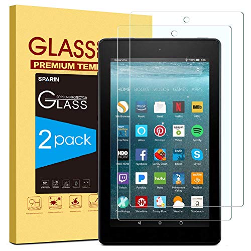SPARIN Tempered Glass Screen Protector for All-New Fire 7 (9th/7th Gen, 2019/2017 Release) with Bubble Free/Scratch Resistant