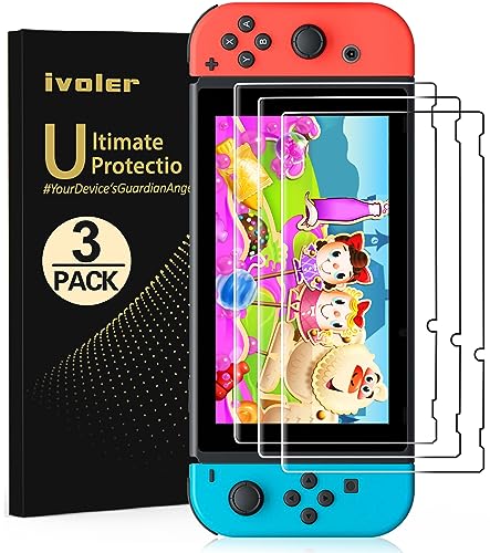 ivoler [3 Pack] Screen Protector Tempered Glass for Nintendo Switch, iVoler Transparent HD Clear Anti-Scratch Screen Protector Compatible Nintendo Switch
