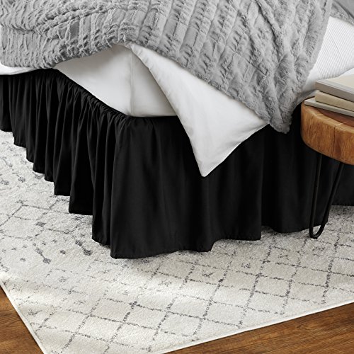 Amazon Basics Lightweight Ruffled Bed Skirt, Classic Style, Soft and Stylish 100% Microfiber with 16" drop-Full, Black